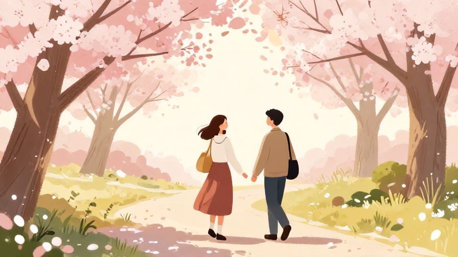 Illustration%20of%20two close friends walking together under cherry blossoms, warm spring background, soft lighting, illustrated style