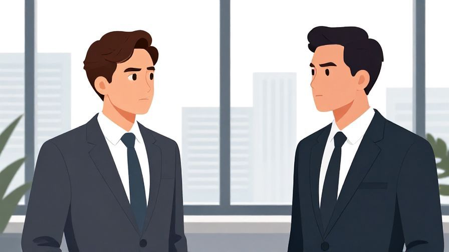 Illustration%20of%20two colleagues in formal attire exchanging serious looks in an office, with a cityscape outside the window