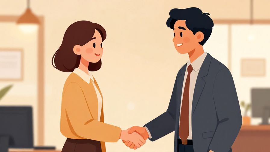 Illustration%20of%20two colleagues shaking hands with respectful smiles, office background with warm lighting
