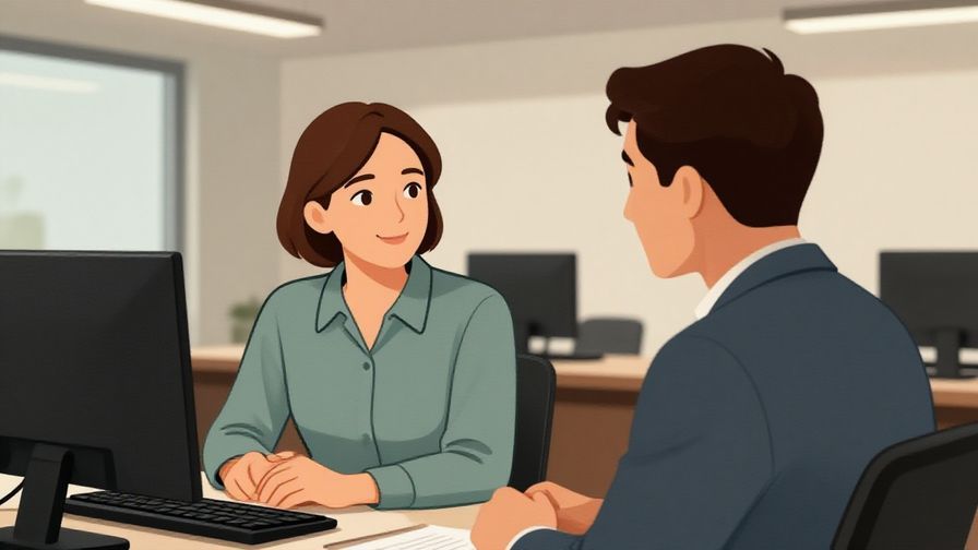 Illustration%20of%20two colleagues talking politely in an office%20setting%2C one with a slight smile%2C soft lighting%2C illustrated style