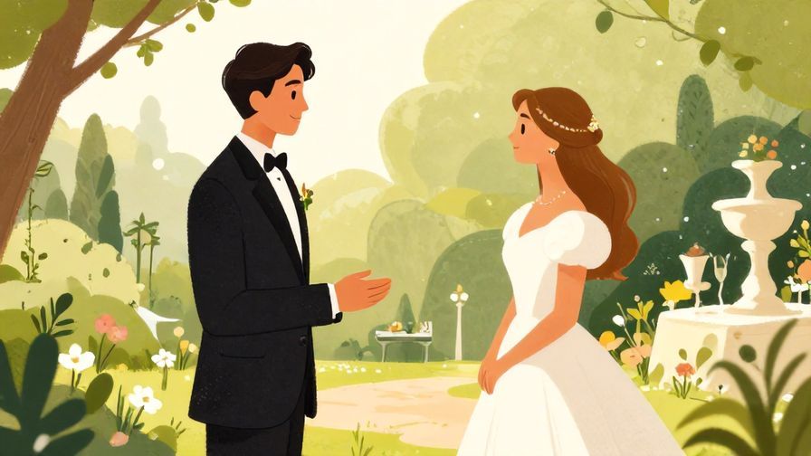 Illustration%20of%20two formally dressed people greeting each other politely in a garden, soft sunlight, elegant atmosphere, illustrated style