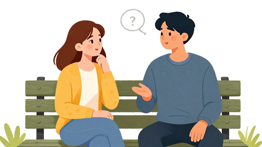 Illustration%20of%20two friends chatting on a bench, one looking thoughtful while saying a casual question, bright colors, illustrated style