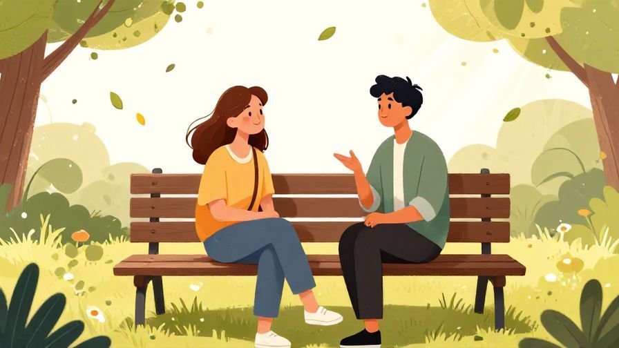Illustration%20of%20two friends chatting with relaxed smiles on a park bench under floating leaves and gentle sun rays, illustrated style
