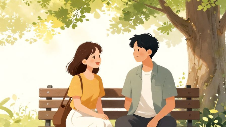 Illustration%20of%20two friends exchanging a secret smile on a bench under a tree with soft sunlight filtering through leaves