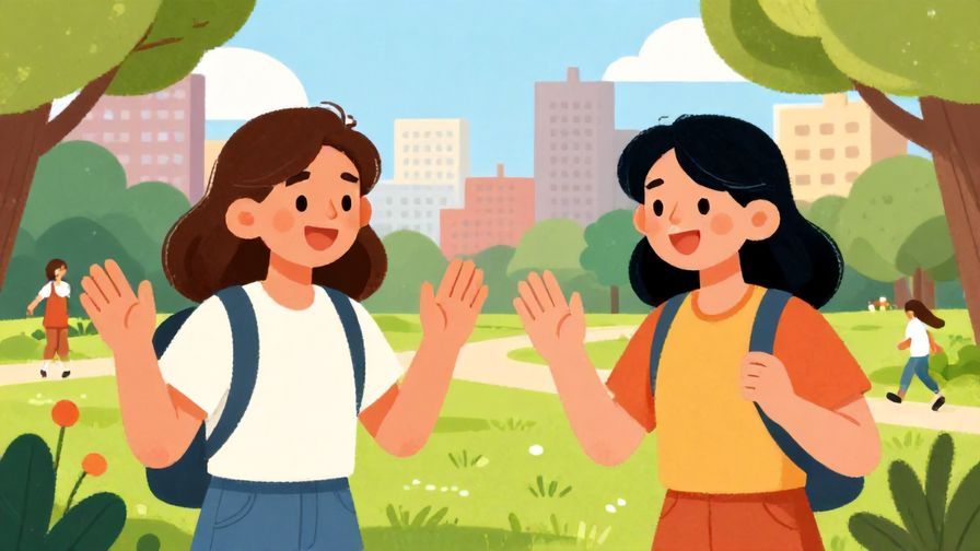 Illustration%20of%20two friends excitedly planning to hang out with a city park background, cheerful expressions, vibrant colors, illustrated style