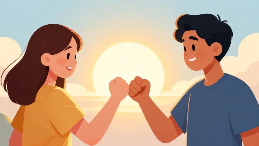 Illustration%20of%20two friends fist-bumping with confident smiles and a bright, hopeful sunrise background