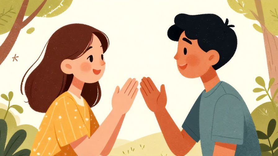 Illustration%20of%20two friends happily greeting each other enthusiastically, smiling faces, casual outdoor setting