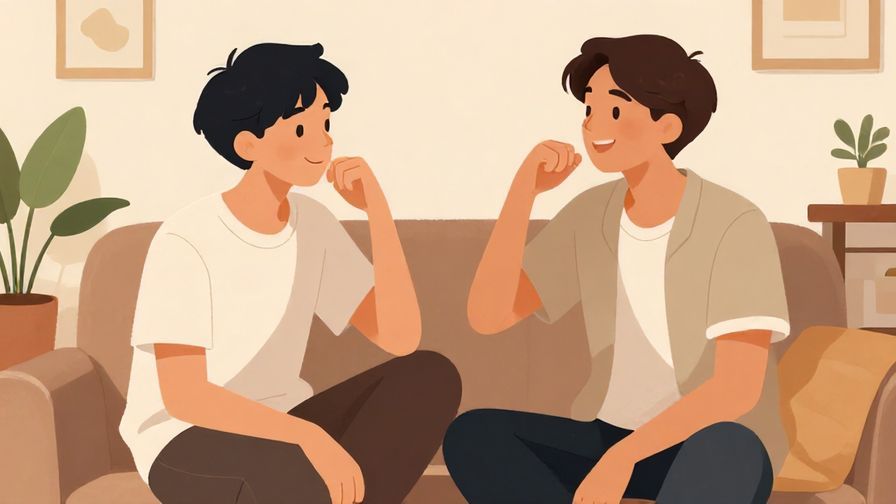 Illustration%20of%20two friends joking together with relaxed postures in a casual home environment