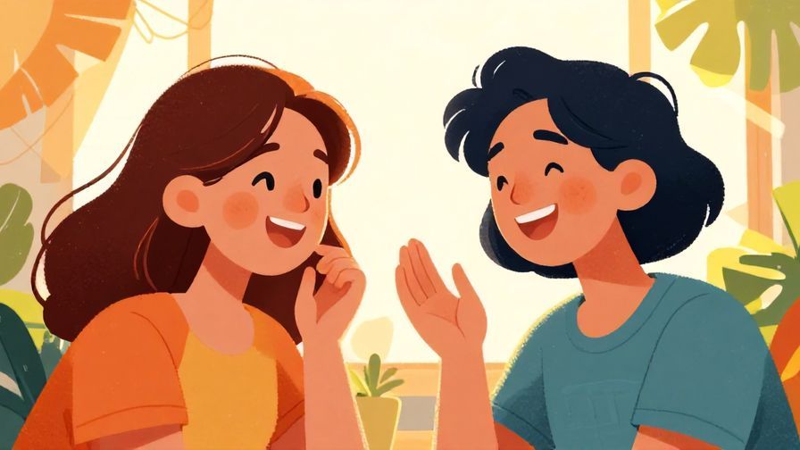 Illustration%20of%20two friends laughing and chatting under warm sunlight with happy expressions and vibrant colors, illustrated style