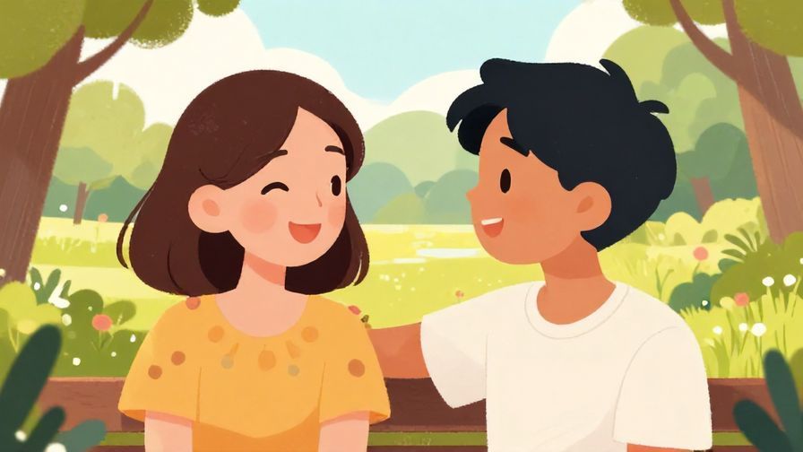 Illustration%20of%20two friends laughing and gently bumping shoulders in a park, soft afternoon light, vibrant colors