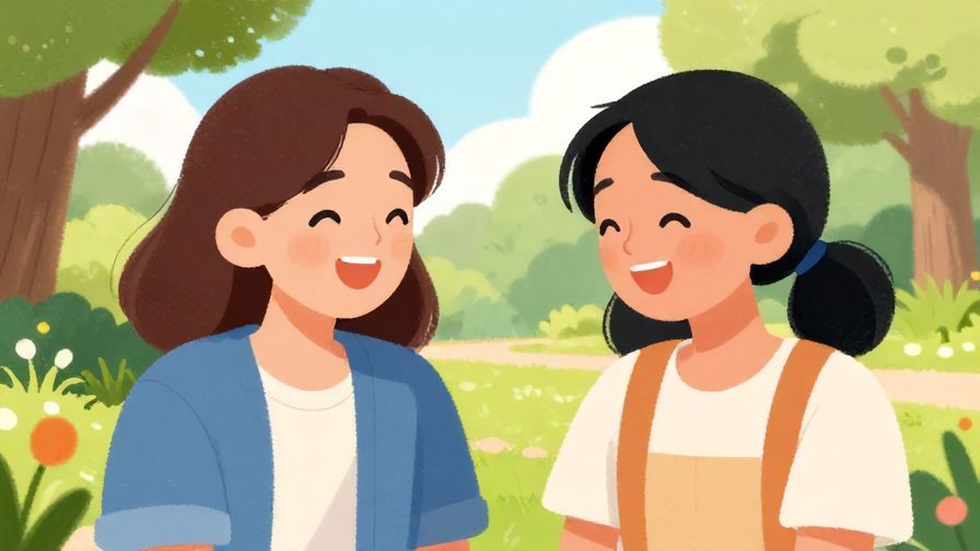 Illustration%20of%20two friends laughing and nodding in a sunny park, casual and cheerful mood, bright colors