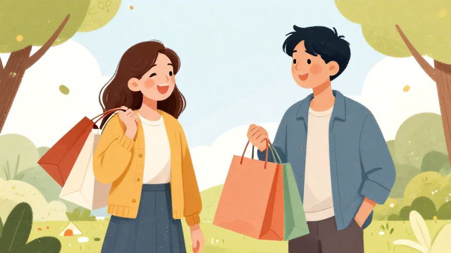 Illustration%20of%20two friends laughing and one asking for help carrying shopping bags, outdoor sunny setting, illustrated style
