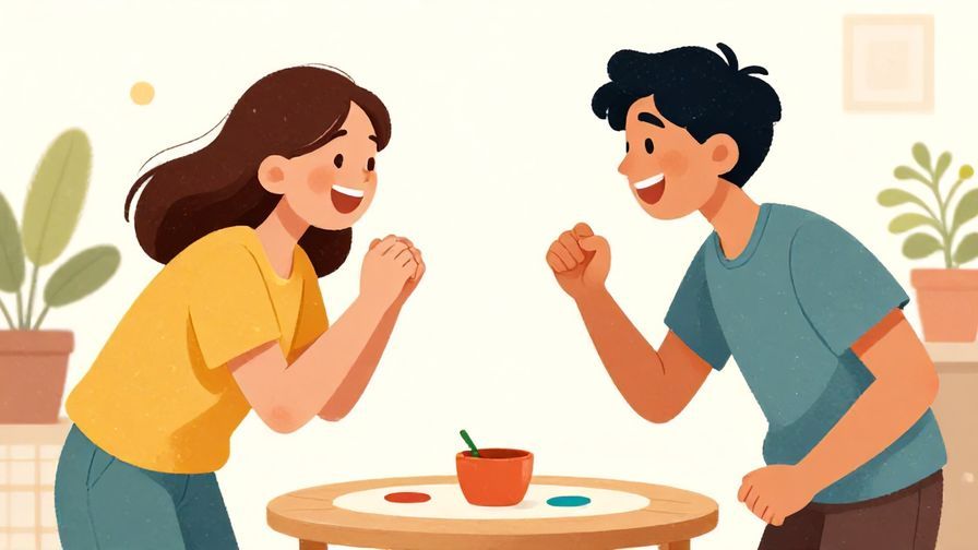 Illustration%20of%20two friends laughing and playfully competing in a casual game, relaxed and fun atmosphere, bright colors, illustrated style