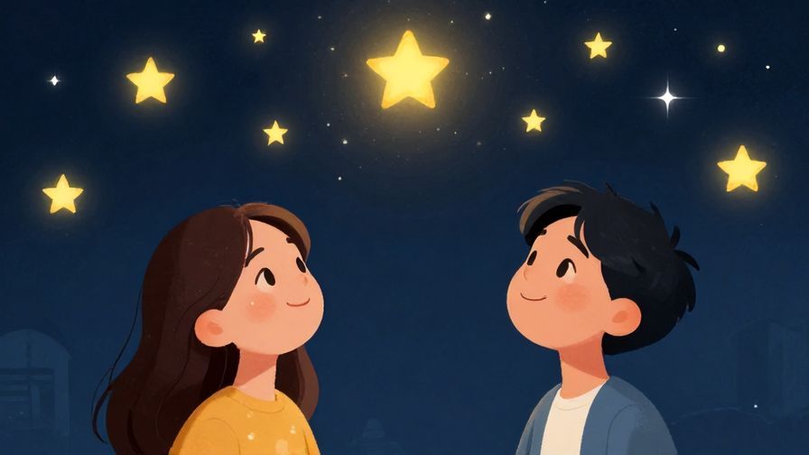 Illustration%20of%20two friends looking up at a sky full of supportive, shining stars with smiles, feeling lucky and confident