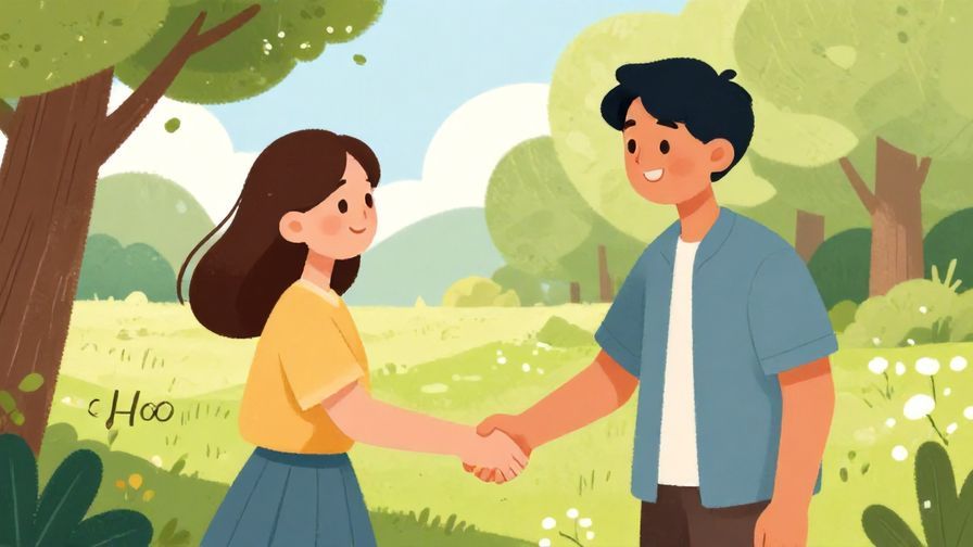 Illustration%20of%20two friends shaking hands happily, background of a sunny park, natural colors, illustrated style