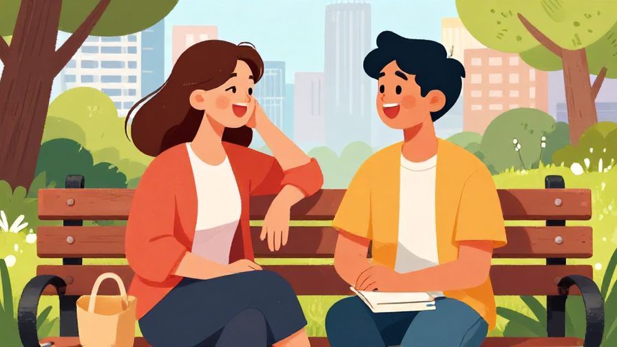 Illustration%20of%20two friends sharing a laugh with relaxed postures, city park bench background, vibrant colors, illustrated style