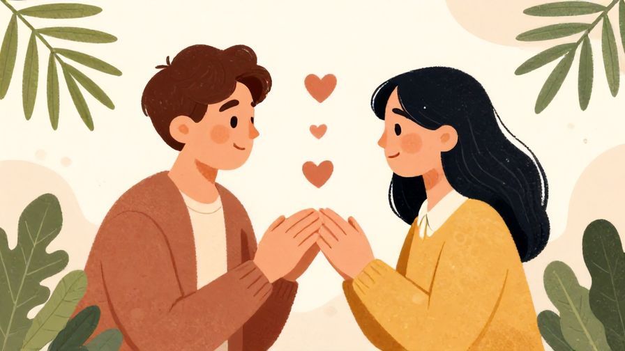 Illustration%20of%20two friends sharing a secret with a cozy background of soft dots and palm leaves, warm colors, illustrated style