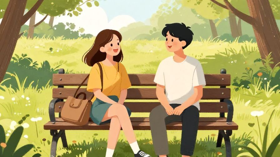 Illustration%20of%20two friends sitting on a bench chatting and laughing casually in a sunny park, illustrated style