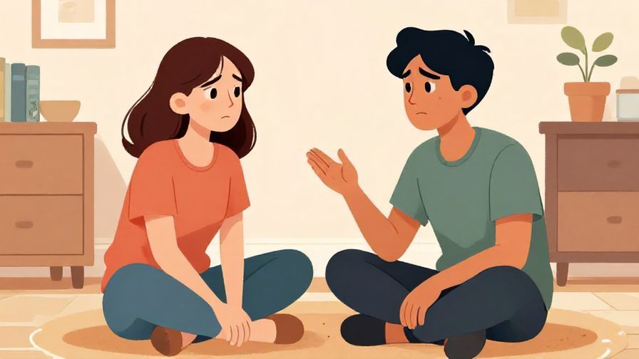 Illustration%20of%20two friends sitting on the floor chatting with unimpressed expressions%2C cozy room background%2C illustrated style