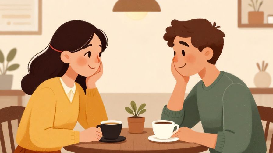Illustration%20of%20two friends smiling and nodding at each other in a cozy cafe, warm colors, illustrated style