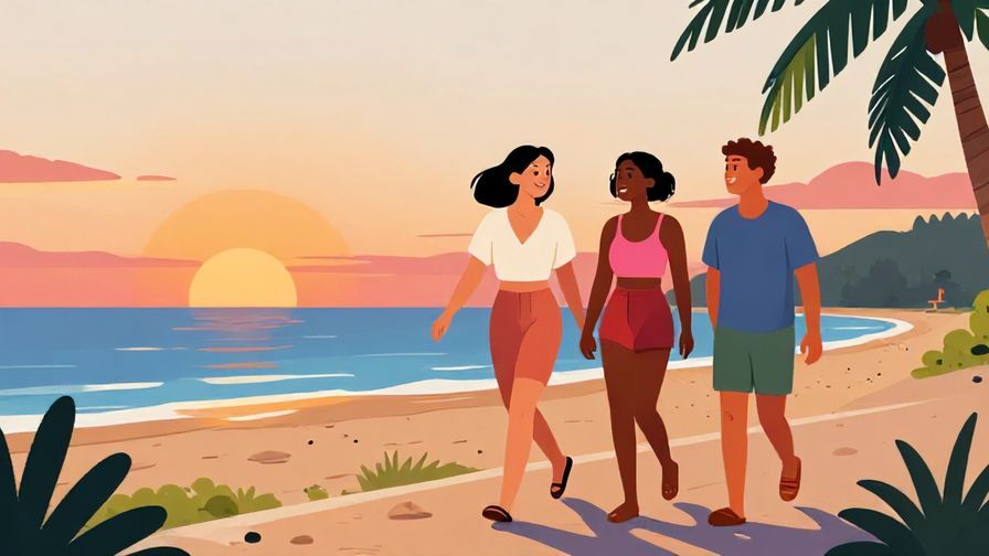 Illustration%20of%20two friends walking happily along a beach path at sunset, relaxed and carefree%2C%20vibrant%20colors%2C%20illustrated%20style