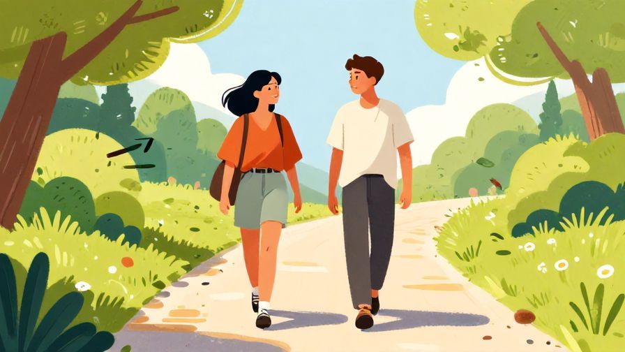 Illustration%20of%20two friends walking side by side on a sunny path, smiling and chatting, vibrant colors, illustrated style