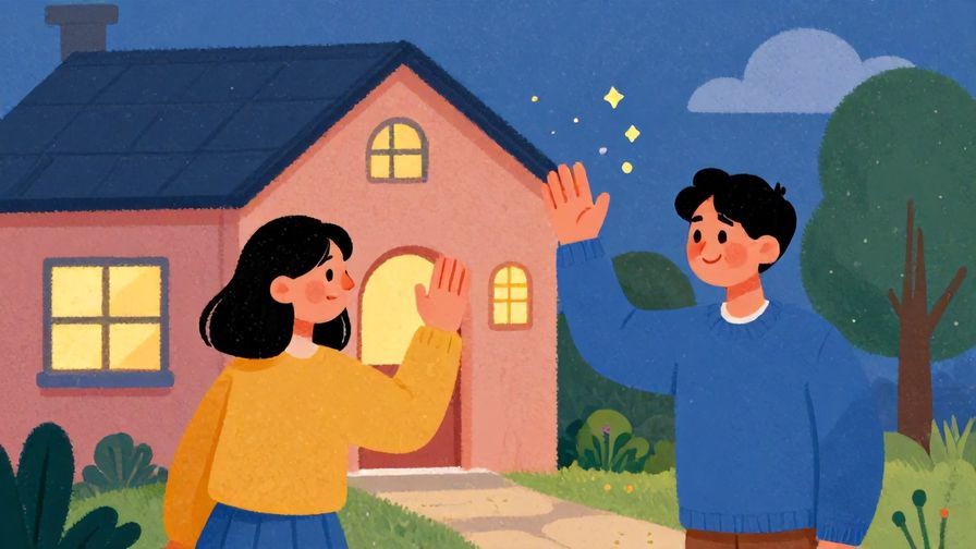 Illustration%20of%20two friends waving goodbye outside a house at twilight, one saying good night with a smile, vibrant colors, illustrated textures