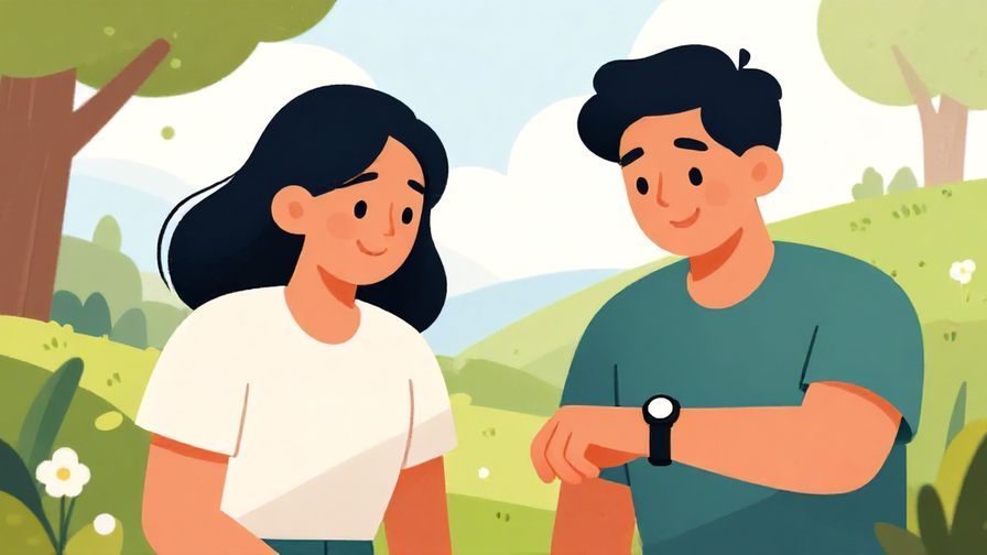 Illustration%20of%20two friends%20chatting%20with%20one%20checking%20a%20watch%20and%20smiling%20outdoors%2C%20vibrant%20colors%2C%20illustrated%20style