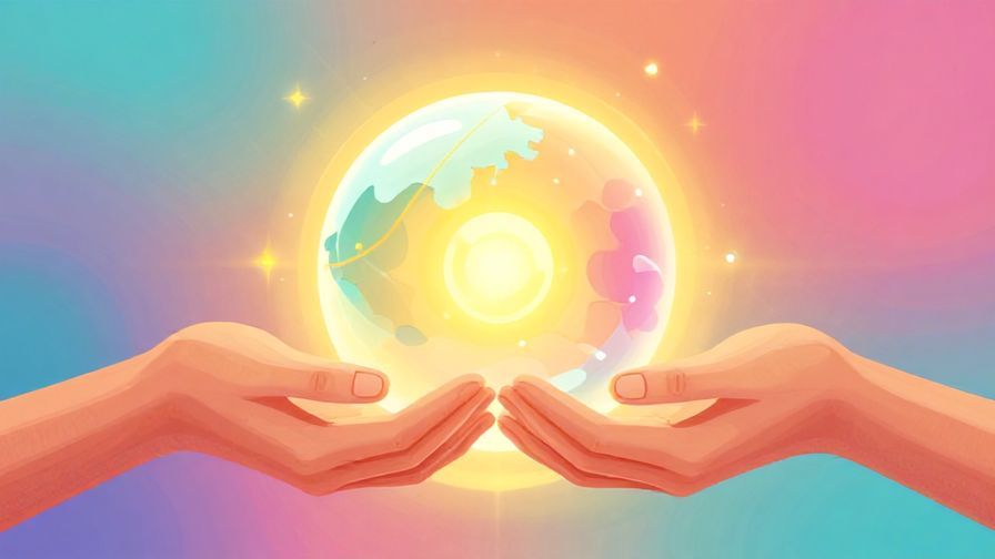 Illustration%20of%20two hands exchanging a glowing orb symbolizing exchange, bright colorful background, illustrative style