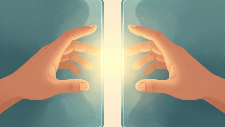 Illustration%20of%20two hands reaching out but separated by glass, with soft glowing light between, symbolic and emotional, illustrated style