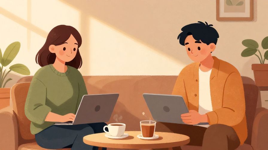 Illustration%20of%20two people calmly enjoying separate activities in the same room, warm sunlight filtering in