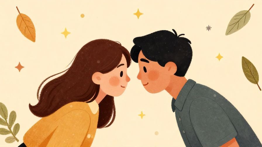 Illustration%20of%20two people leaning close, sharing a secret with a background of floating leaves and stars, warm and cozy colors, illustrated style