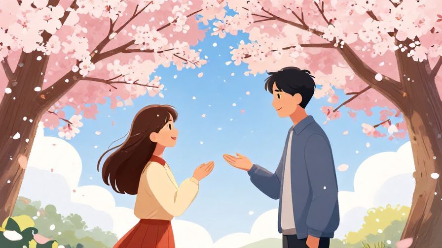 Illustration%20of%20two people meeting under cherry blossoms with petals falling gently, expressing a magical and destined moment, vibrant colors, illustrated style
