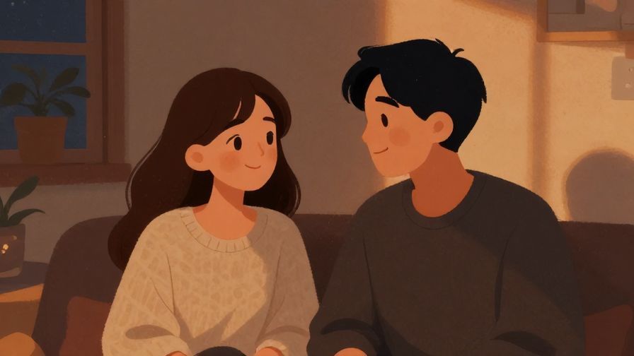 Illustration%20of%20two people sharing a warm smile, sitting together with soft evening light, cozy and intimate atmosphere