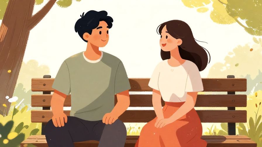 Illustration%20of%20two people sitting on a bench outside, chatting happily under bright afternoon sunlight