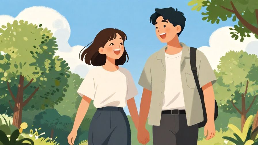 Illustration%20of%20two people walking side by side%2C%20laughing%20under%20a%20sunny%20blue%20sky%20with%20trees%20around%2C%20illustrated%20style