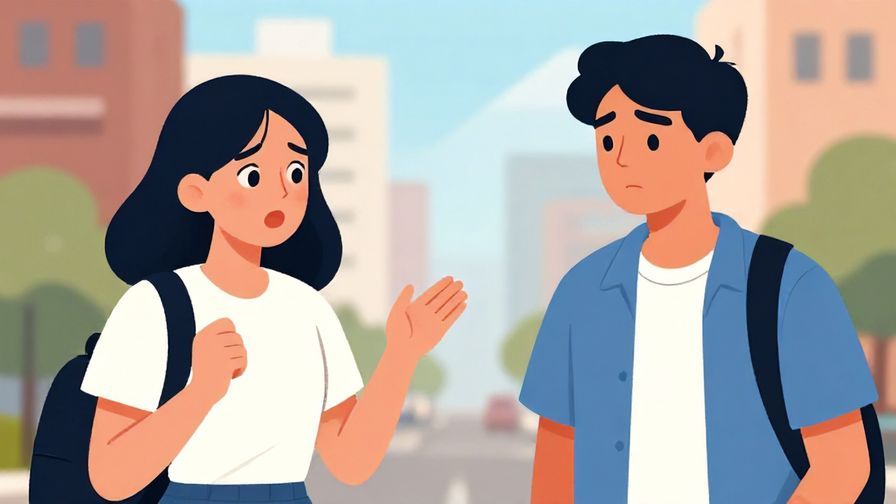 Illustration%20of%20two teenagers chatting with one looking shocked and the other serious, urban background, bright colors