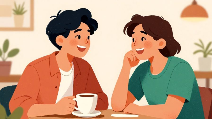 Illustration%20of%20two young friends laughing together at a casual cafe, one holding a coffee cup, with a relaxed, fun atmosphere, vibrant colors, illustrated style