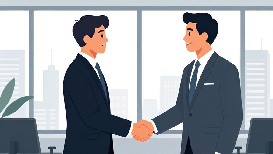 Illustration%20of%20two%20businesspeople%20shaking%20hands%20in%20a%20modern%20office%20with%20a%20window%20view%20of%20cityscape%2C%20polite%20expression%2C%20illustrated%20style