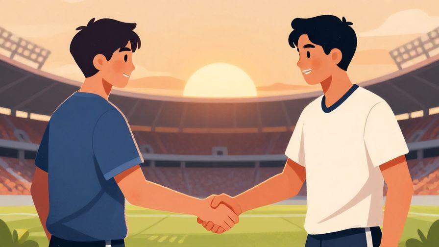 Illustration%20of%20two%20competitors%20shaking%20hands%20after%20a%20match%2C%20sunset%20stadium%20background%2C%20warm%20colors%2C%20illustrated%20style