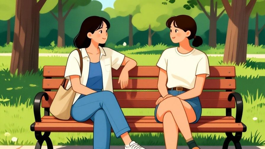 Illustration%20of%20two%20friends%20casually%20sitting%20on%20a%20bench%20chatting%20and%20waiting%2C%20relaxed%20expressions%2C%20park%20setting%2C%20vibrant%20colors%2C%20illustrated%20style