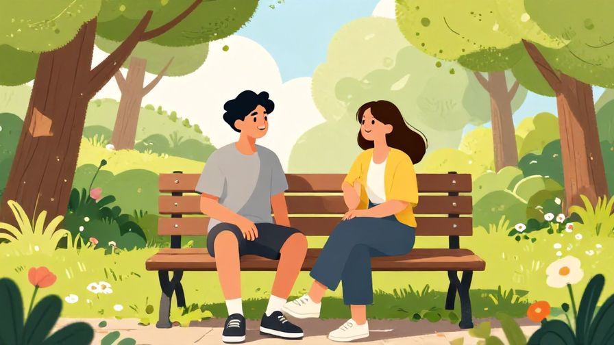 Illustration%20of%20two%20friends%20chatting%20and%20smiling%20on%20a%20bench%20in%20a%20sunny%20park%20with%20green%20trees%20and%20flowers%20around%20them%2C%20vibrant%20colors%2C%20illustrated%20style