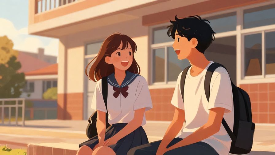 Illustration%20of%20two%20friends%20chatting%20and%20laughing%20outside%20a%20school%20building%2C%20sunset%20lighting%2C%20illustrated%20style