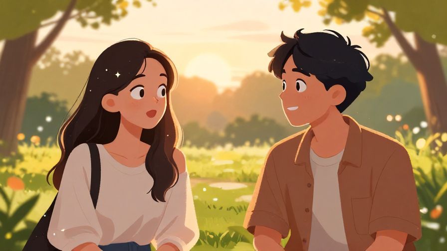 Illustration%20of%20two%20friends%20chatting%20happily%20in%20a%20park%2C%20one%20expressing%20amazement%20with%20sparkling%20eyes%2C%20gentle%20sunset%20lighting.