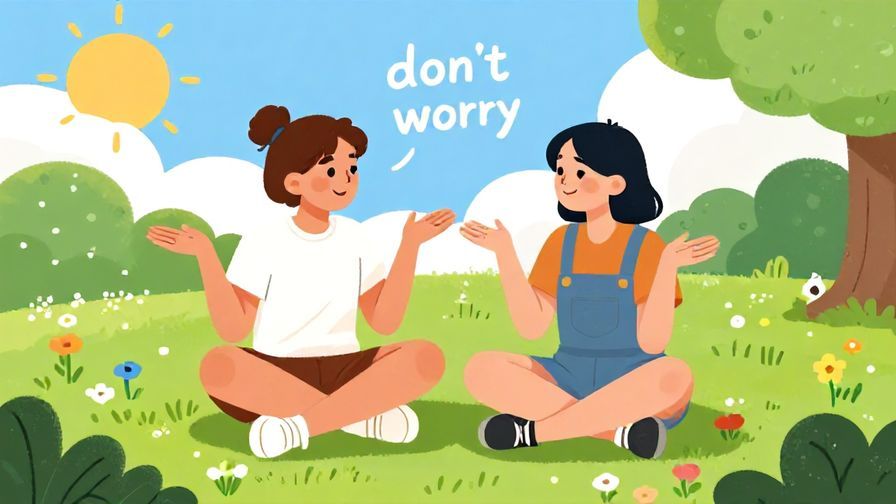 Illustration%20of%20two%20friends%20chatting%20in%20a%20park%2C%20one%20shrugging%20playfully%20to%20say%20“don’t%20worry”%20with%20flowers%20and%20sunny%20sky%20around%20them%2C%20vibrant%20colors%2C%20illustrated%20style