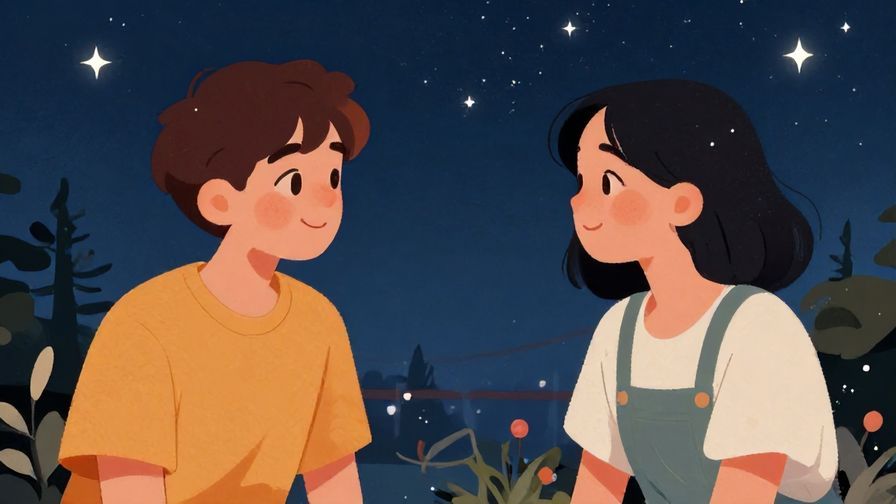 Illustration%20of%20two%20friends%20chatting%20under%20starry%20night%20sky%20with gentle smiles%2C%20detailed%20background%2C%20vibrant%20colors%2C%20illustrated%20style