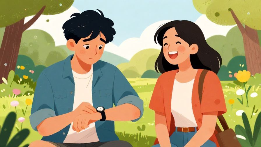 Illustration%20of%20two%20friends%20chatting%2C%20one%20looking%20at%20their%20watch%20impatiently%2C%20the%20other%20laughing%20in%20a%20park%20setting%2C%20vibrant%20colors%2C%20illustrated%20style