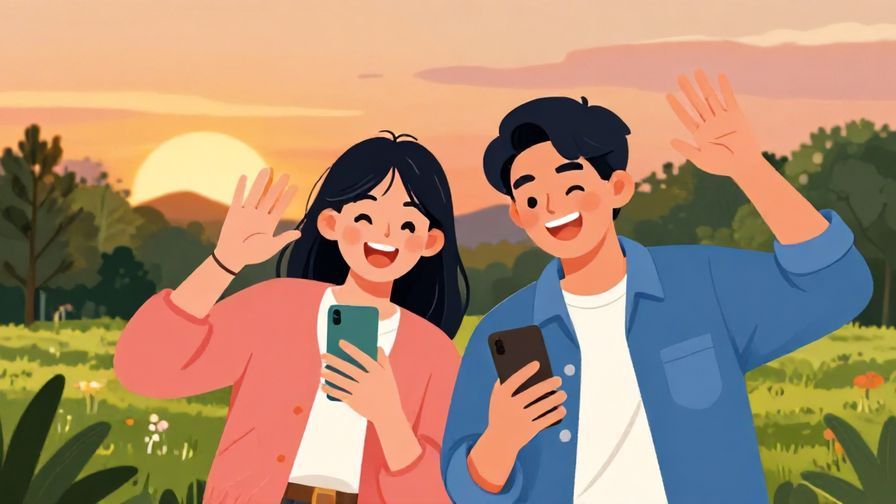Illustration%20of%20two%20friends%20laughing%20and%20waving%20goodbye%20after%20chatting%20on%20phones%2C%20a%20sunset%20park%20background%2C%20vibrant%20colors%2C%20illustrated%20style