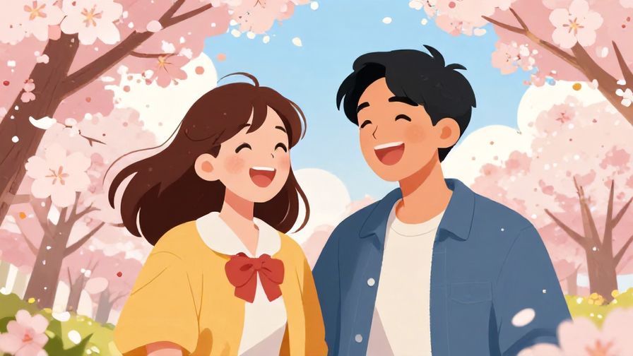 Illustration%20of%20two%20friends%20laughing%20and%20sharing%20a%20bond%2C%20surrounded%20by%20cherry%20blossoms%20and%20a%20soft%20sunset%20glow%2C%20vibrant%20colors%2C%20illustrated%20style