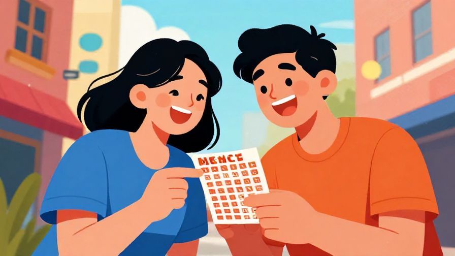Illustration%20of%20two%20friends%20laughing%20and%20trying%20a%20lottery%20ticket%20together%2C%20colorful%20urban%20background%2C%20vibrant%20colors%2C%20illustrated%20style